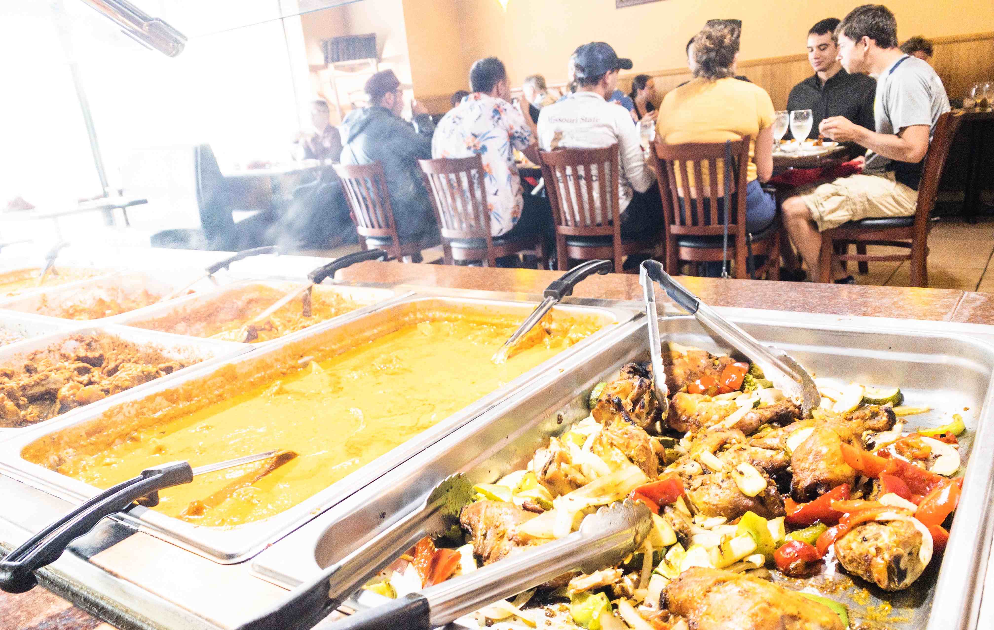 Restaurant buffet setup with variety of dishes